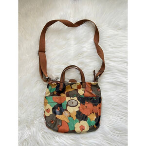 Fossil Leather Floral Satchel Bag
